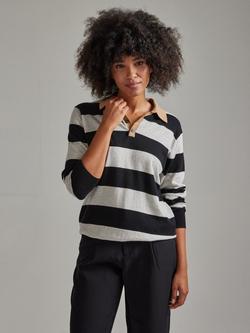 SALTS Unisex Stripe Rugby Polo Shirt - view 2, Black & Silver