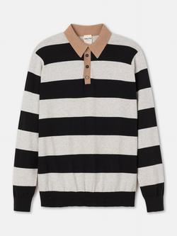 SALTS Unisex Stripe Rugby Polo Shirt, Black & Silver