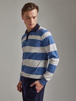 SALTS Unisex Stripe Rugby Polo Shirt - view 2, Denim Blue & Silver