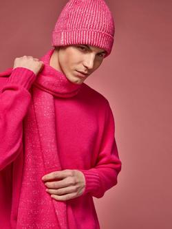 SALTS Unisex Ribbed Pure Cashmere Fisherman Beanie Hat - view 2, Hot Pink & Soft Pink
