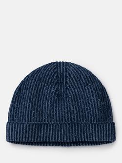 SALTS Unisex Ribbed Pure Cashmere Fisherman Beanie Hat, Navy & Denim Blue