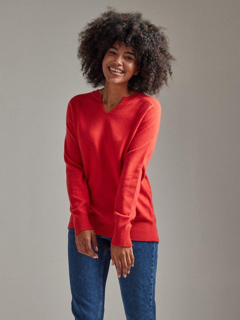 Product image 1 of 6, which shows SALTS Unisex Split Neck Wool Rich Jumper, Bright Red, M