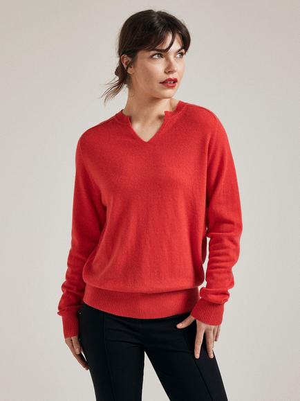 SALTS Unisex Split Neck Wool Rich Jumper - view 2, Bright Red