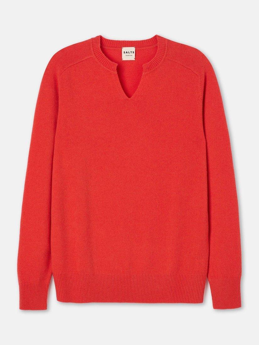 Product image 4 of 6, which shows SALTS Unisex Split Neck Wool Rich Jumper, Bright Red, M