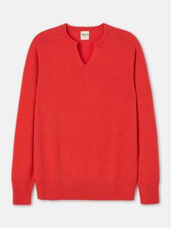 SALTS Unisex Split Neck Wool Rich Jumper, Bright Red