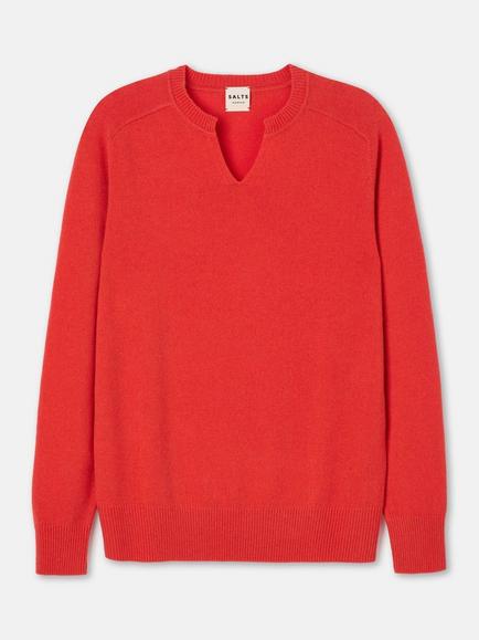 SALTS Unisex Split Neck Wool Rich Jumper, Bright Red