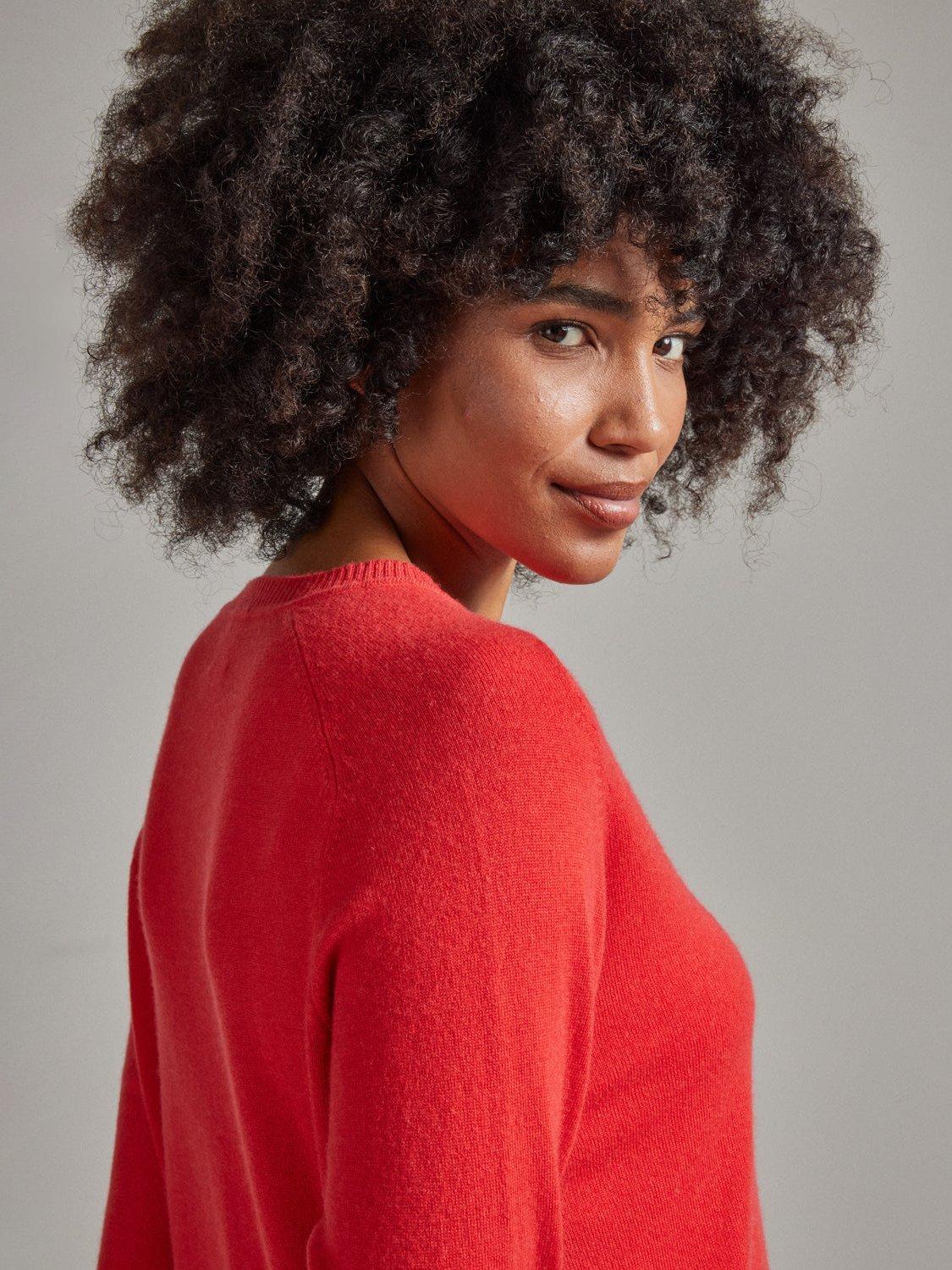 Product image 5 of 6, which shows SALTS Unisex Split Neck Wool Rich Jumper, Bright Red, M