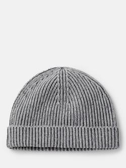 SALTS Unisex Ribbed Pure Cashmere Fisherman Beanie Hat, Charcoal & Soft Grey