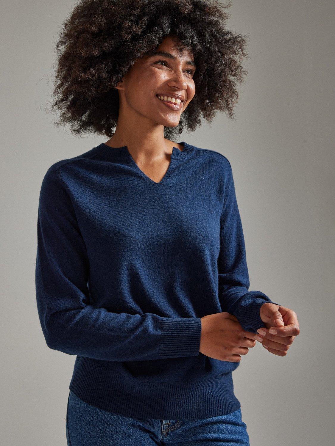 Product image 1 of 4, which shows SALTS Unisex Split Neck Wool Rich Jumper, Deep Blue, S