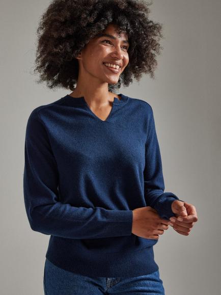 SALTS Unisex Split Neck Wool Rich Jumper - view 2, Deep Blue
