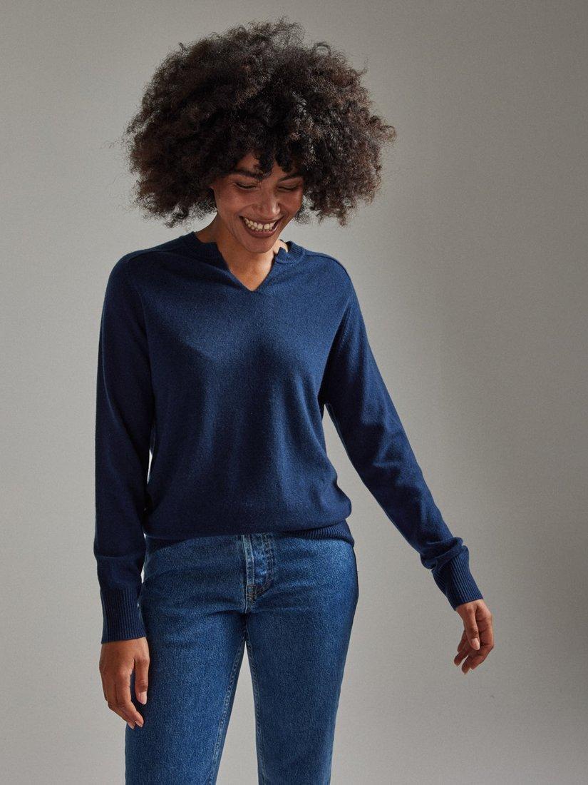 Product image 3 of 4, which shows SALTS Unisex Split Neck Wool Rich Jumper, Deep Blue, S