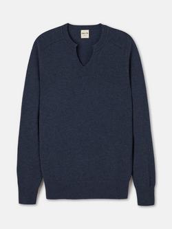 SALTS Unisex Split Neck Wool Rich Jumper, Deep Blue