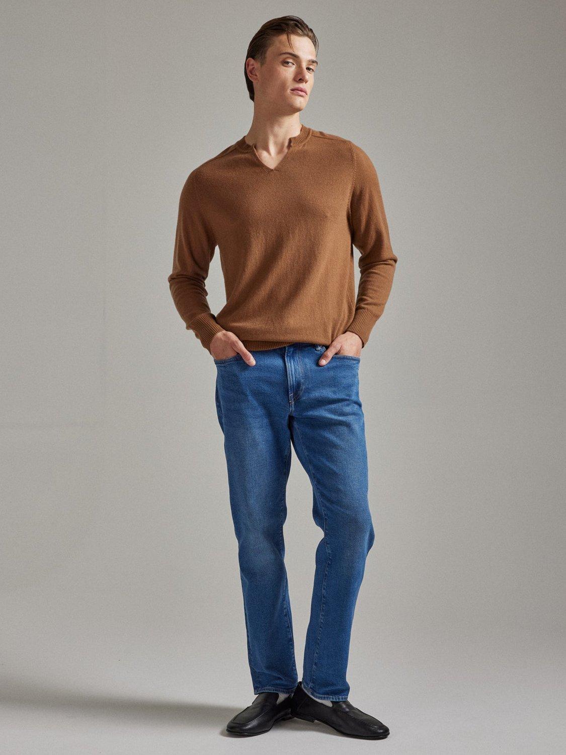 Product image 1 of 6, which shows SALTS Unisex Split Neck Wool Rich Jumper, Caramel, S