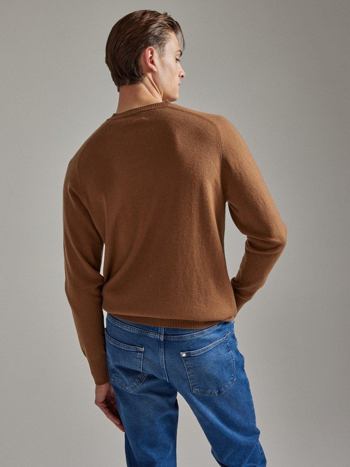 Product image 2 of 6, which shows SALTS Unisex Split Neck Wool Rich Jumper, Caramel, S