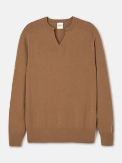 SALTS Unisex Split Neck Wool Rich Jumper, Caramel