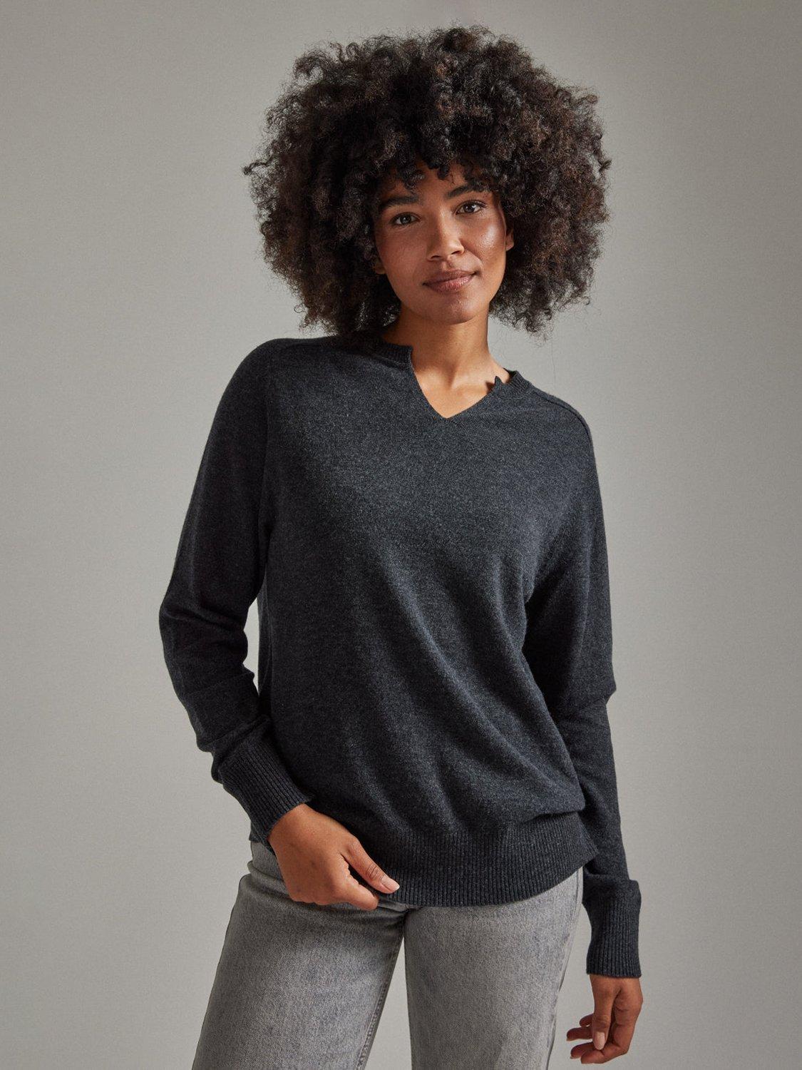 Product image 1 of 11, which shows SALTS Unisex Split Neck Wool Rich Jumper, Charcoal, S