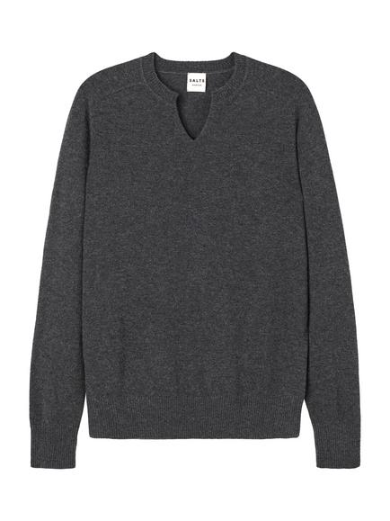 SALTS Unisex Split Neck Wool Rich Jumper, Charcoal