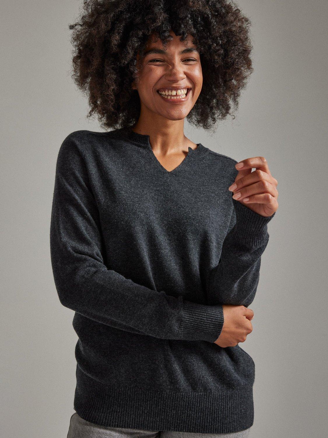 Product image 6 of 11, which shows SALTS Unisex Split Neck Wool Rich Jumper, Charcoal, S