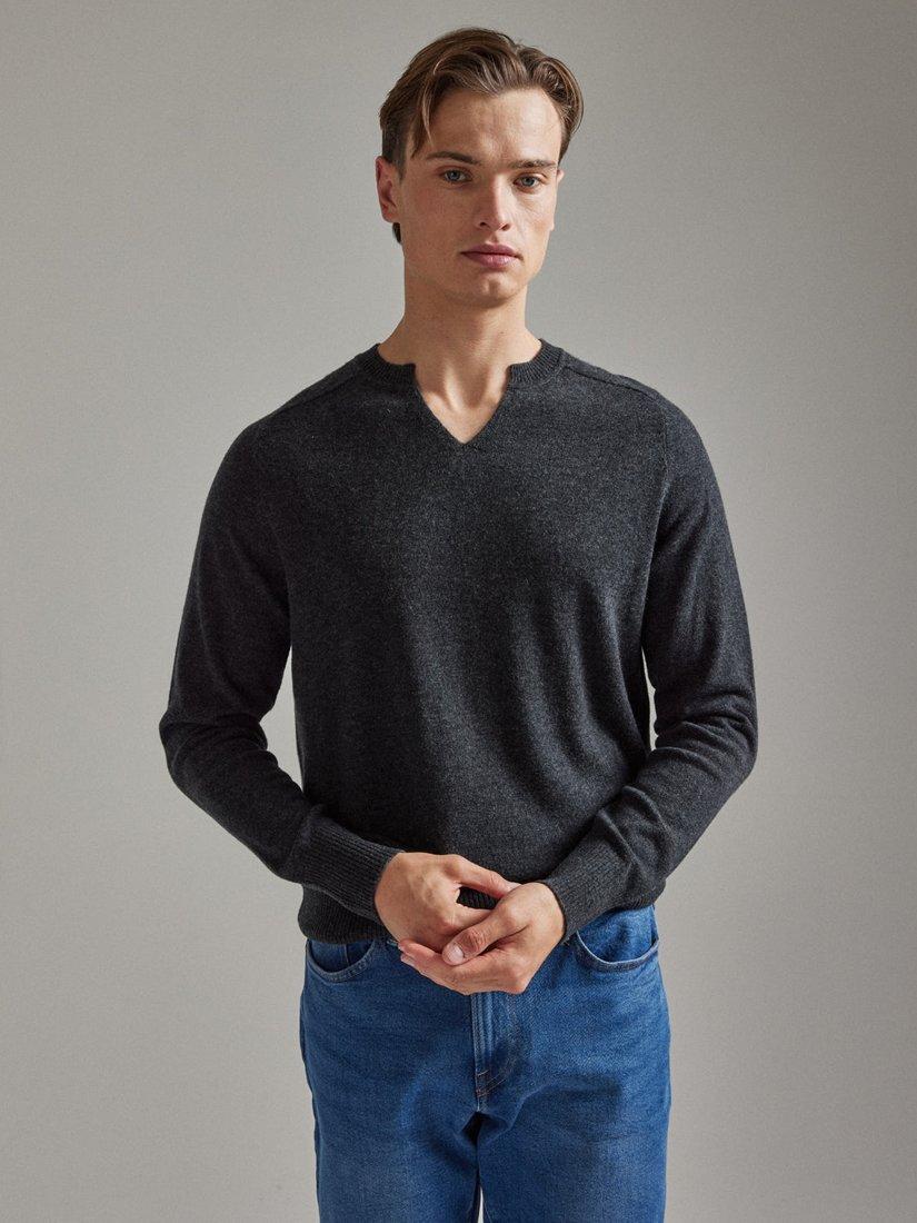 Product image 7 of 11, which shows SALTS Unisex Split Neck Wool Rich Jumper, Charcoal, S