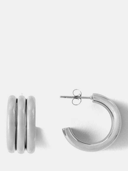 Mint Velvet Ribbed Hoop Earrings, Silver, Silver Silver