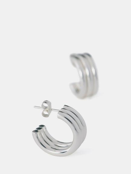Mint Velvet Ribbed Hoop Earrings, Silver - view 2, Silver Silver