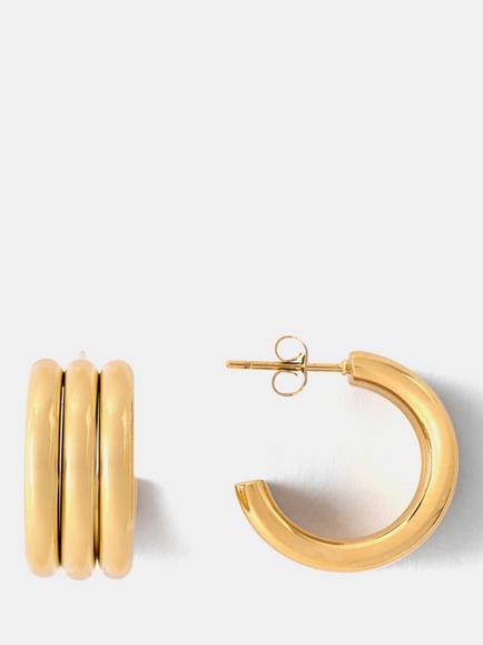 Mint Velvet Ribbed Hoop Earrings, Gold, Gold
