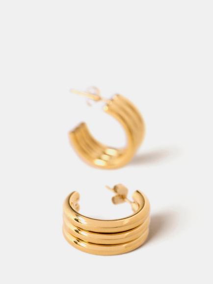 Mint Velvet Ribbed Hoop Earrings, Gold - view 2, Gold