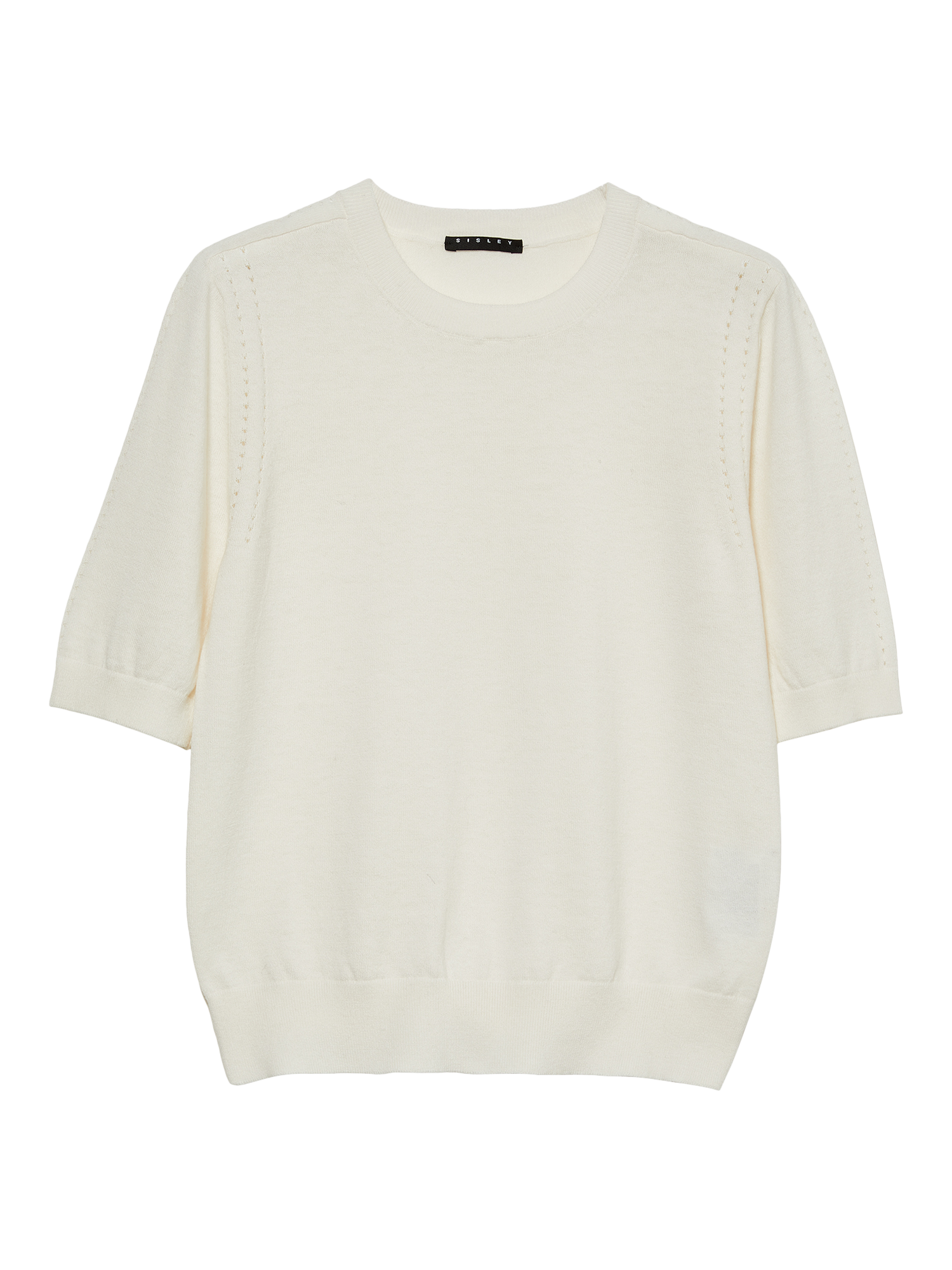 Product image 1 of 2, which shows SISLEY Crew Neck Short Sleeve Jumper, Cream, L