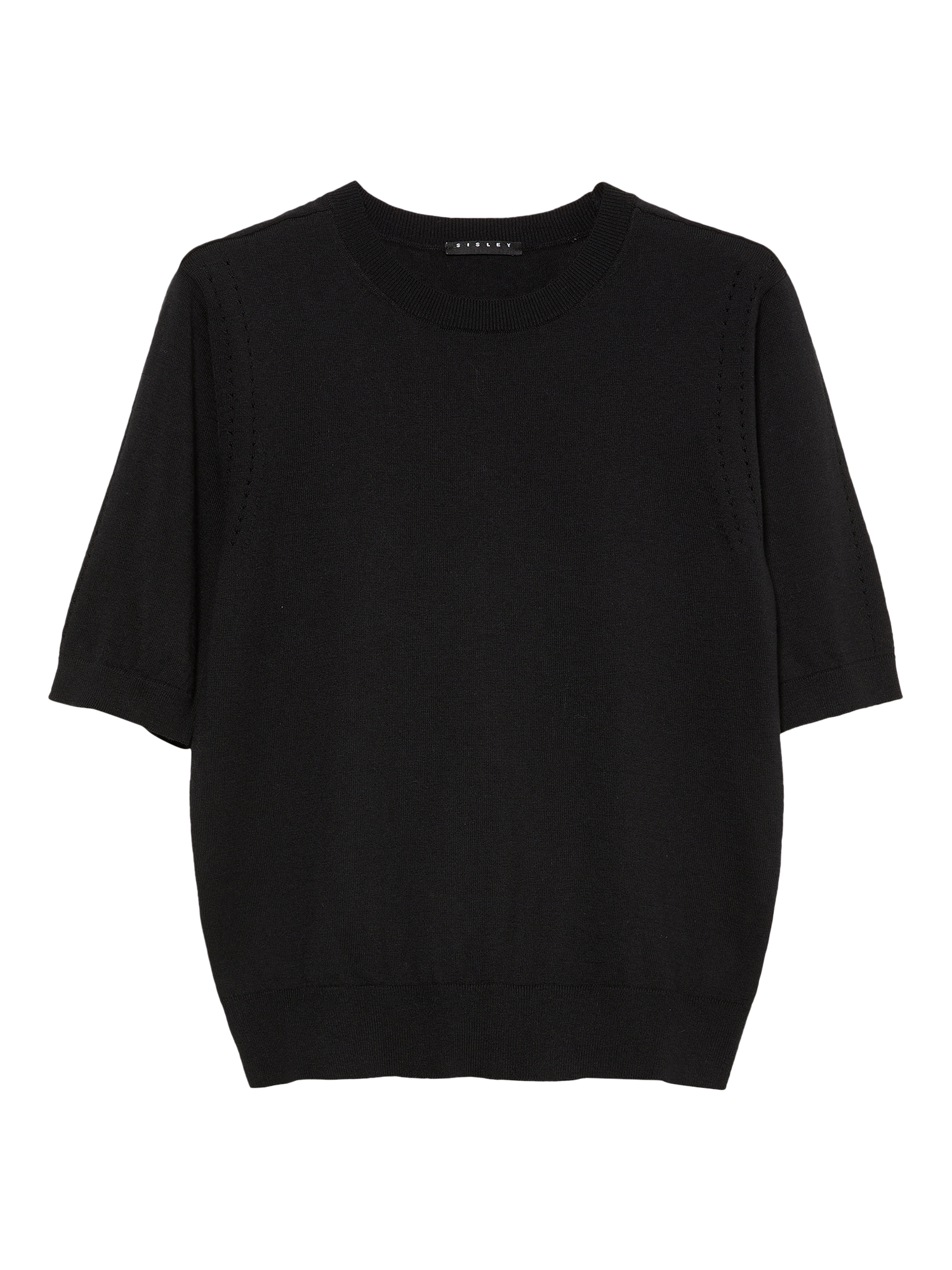 Product image 1 of 2, which shows SISLEY Crew Neck Short Sleeve Jumper, Black, L