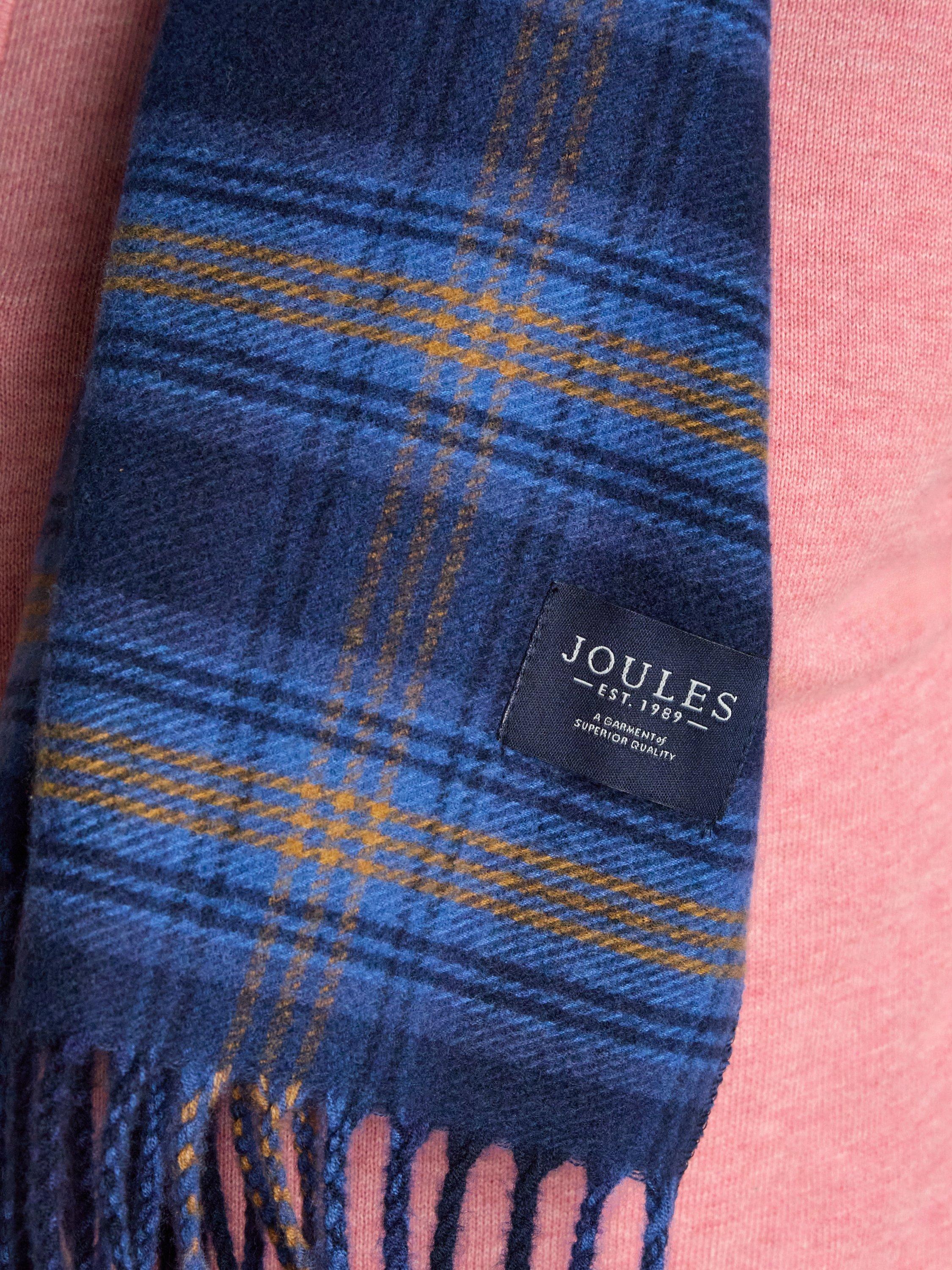 Product image 4 of 6, which shows Joules Langtree Check Scarf, Blue/Brown