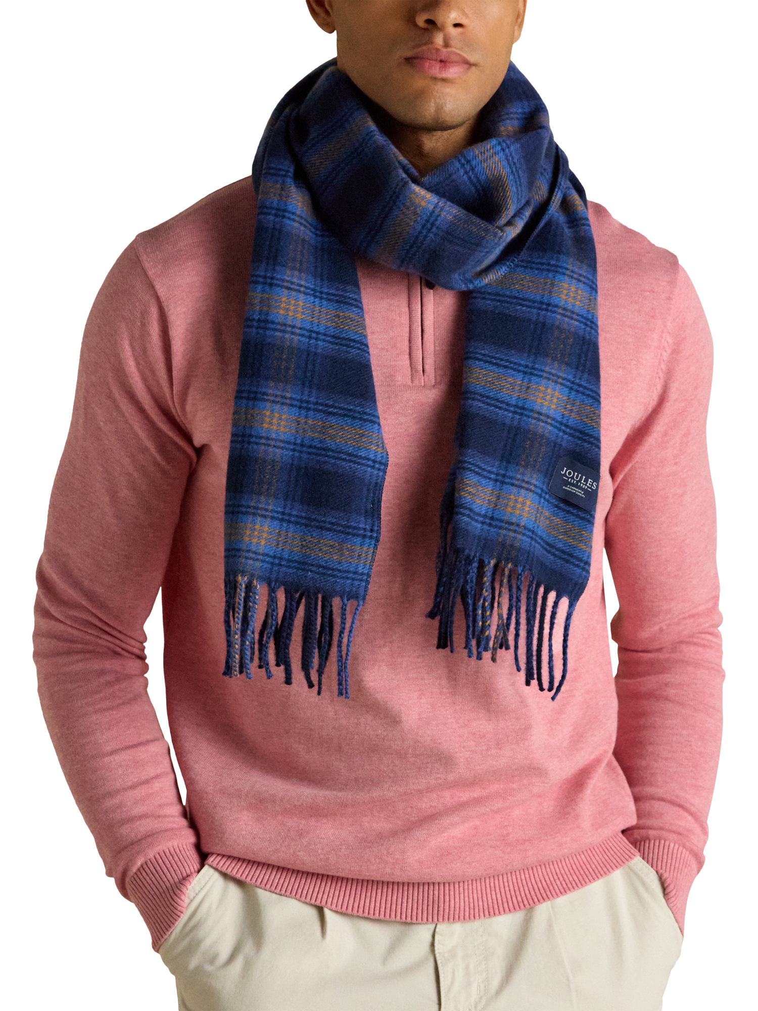 Product image 5 of 6, which shows Joules Langtree Check Scarf, Blue/Brown