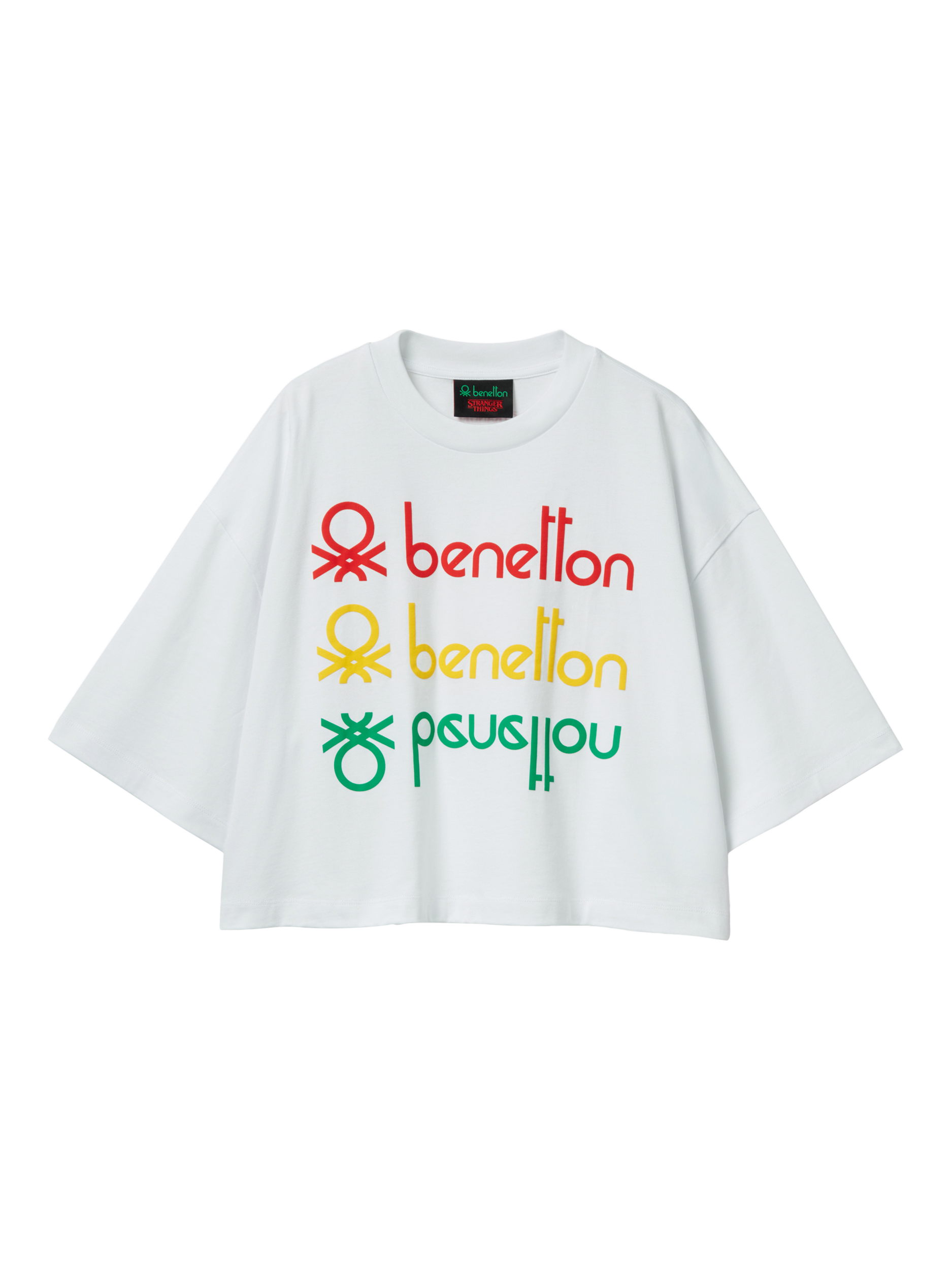 Product image 4 of 5, which shows Benetton Graphic Logo Boxy T-Shirt, White, XS