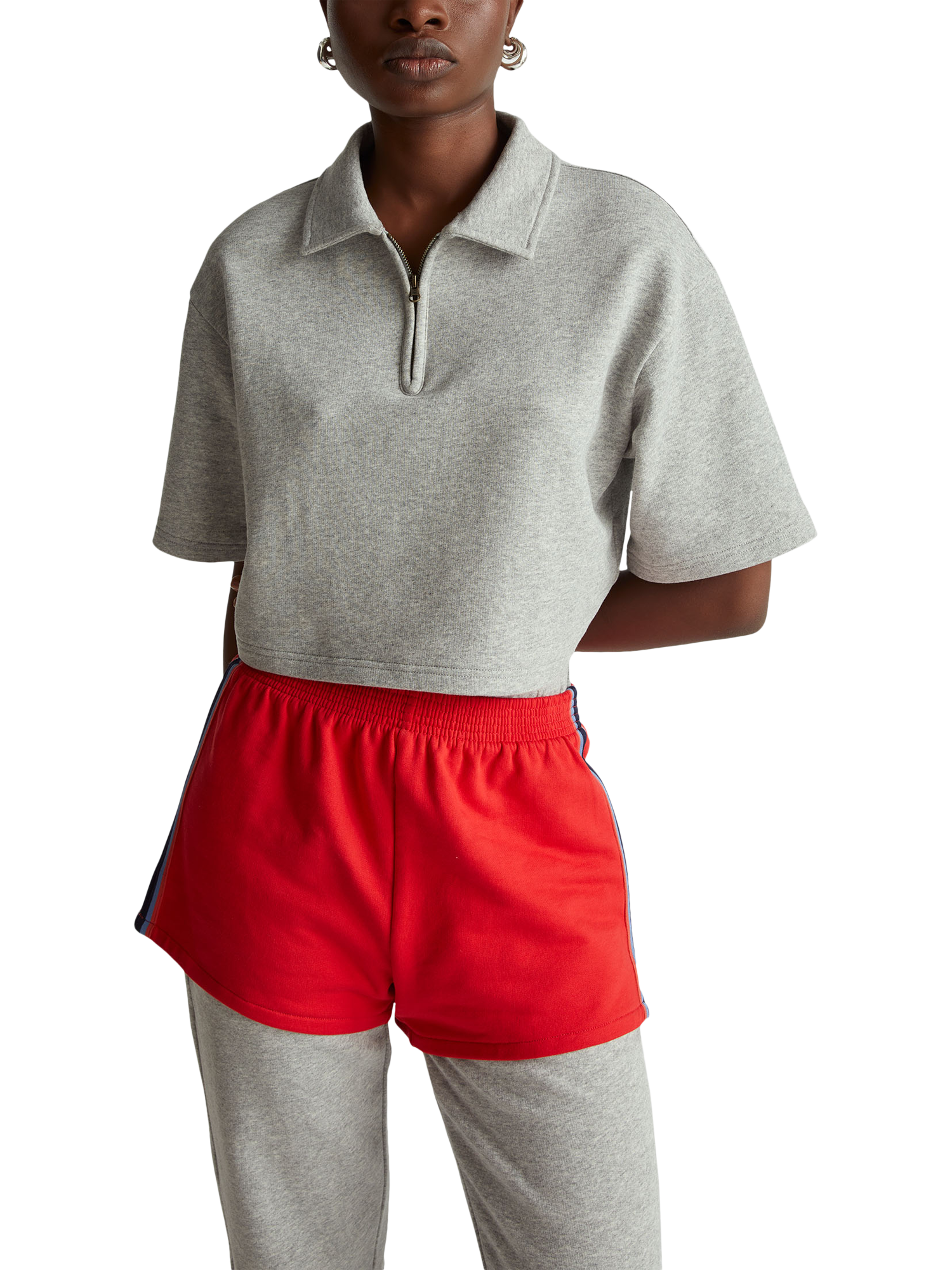 Product image 1 of 6, which shows Benetton Cropped Cotton Polo Shirt, Grey, XS