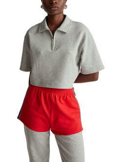 Benetton Cropped Cotton Polo Shirt, Grey, Grey