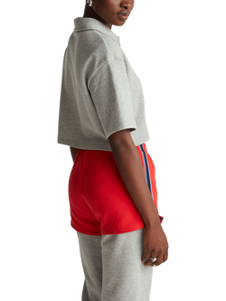 Benetton Cropped Cotton Polo Shirt, Grey - view 2, Grey