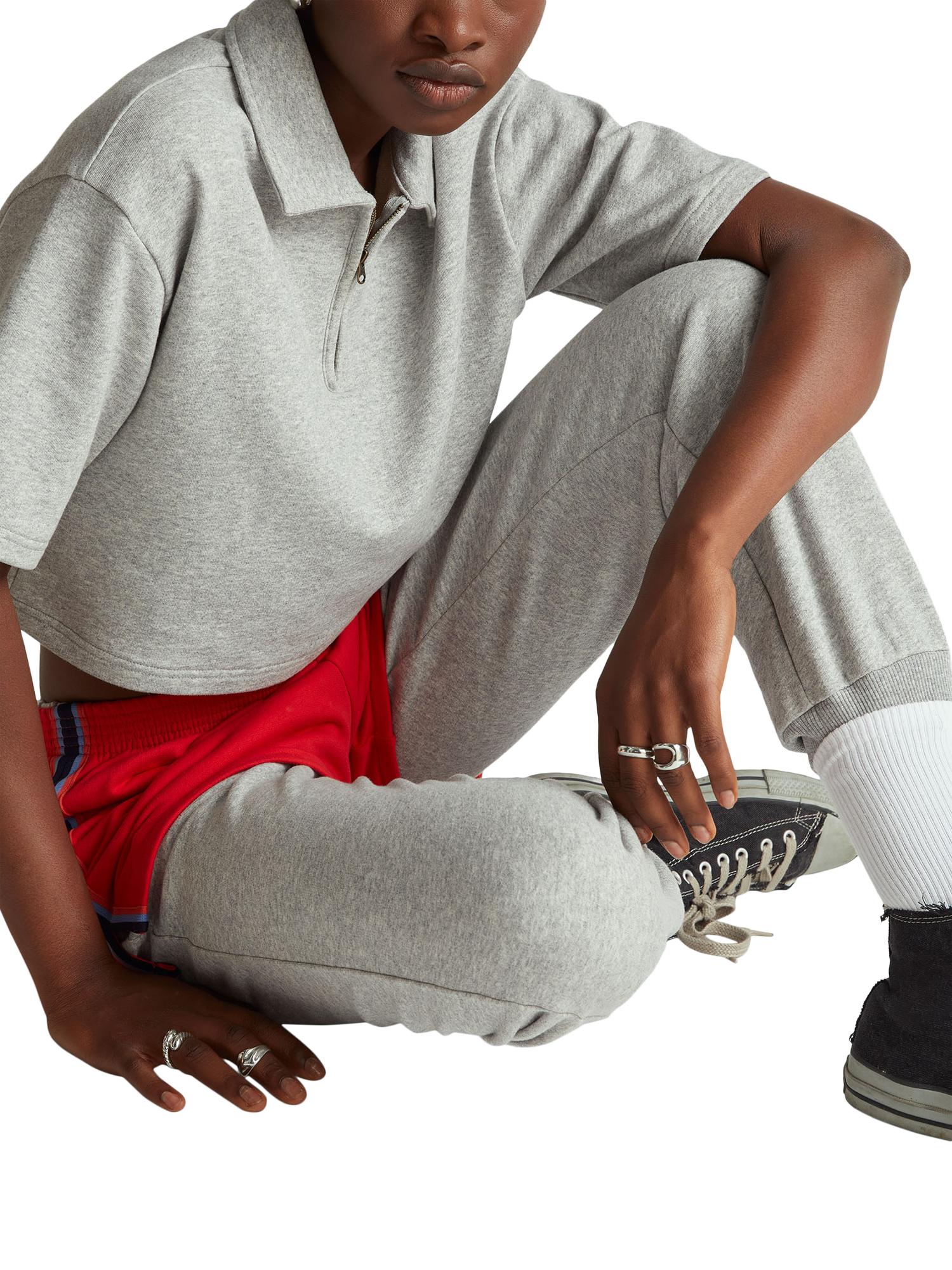 Product image 3 of 6, which shows Benetton Cropped Cotton Polo Shirt, Grey, XS