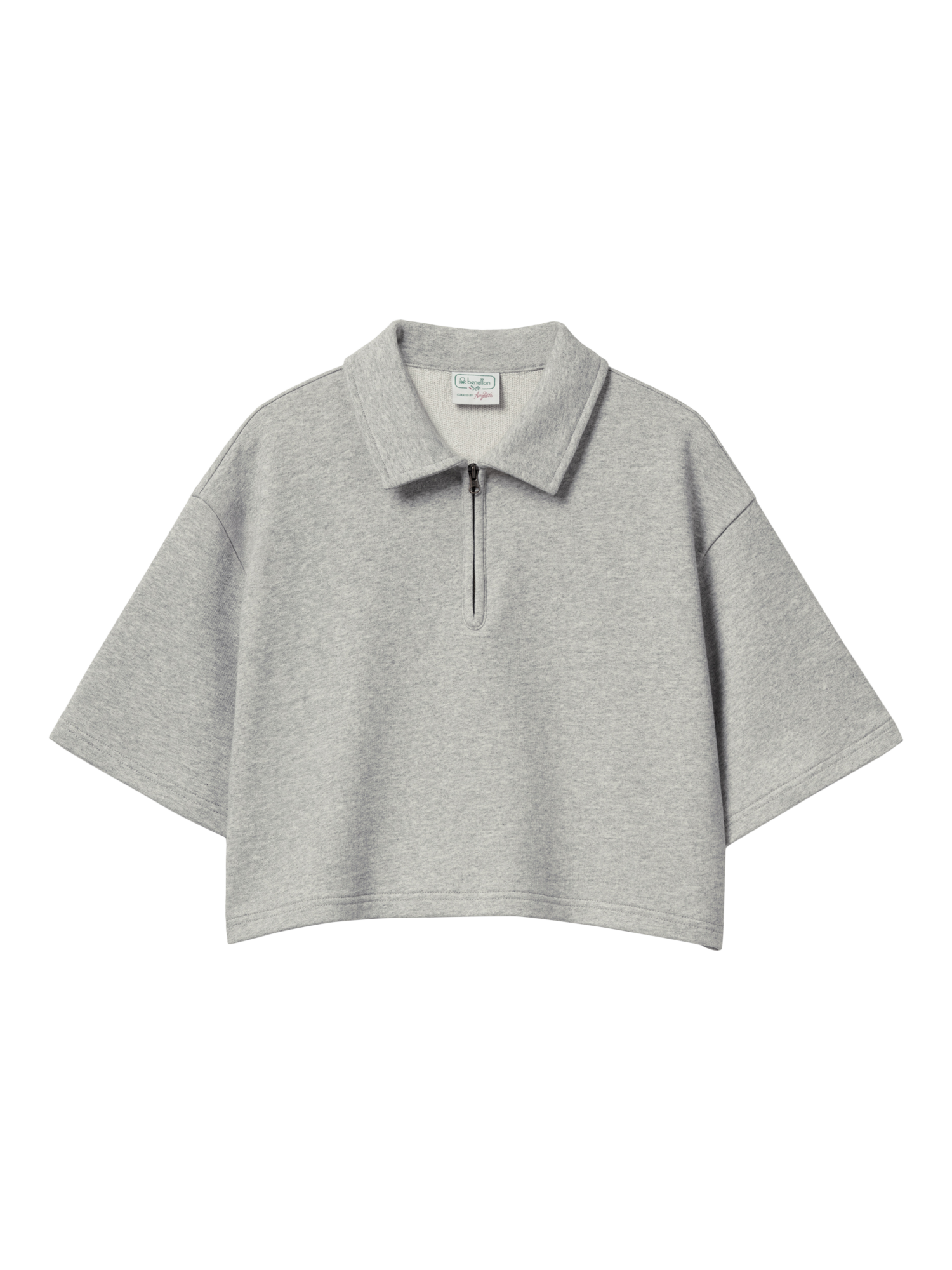 Product image 4 of 6, which shows Benetton Cropped Cotton Polo Shirt, Grey, XS