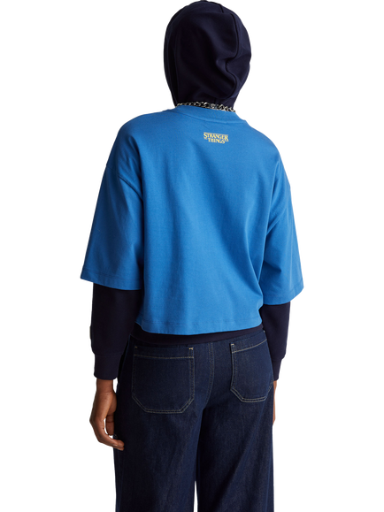 Benetton Stranger Things Graphic Boxy T-Shirt, Blue - view 2, Blue