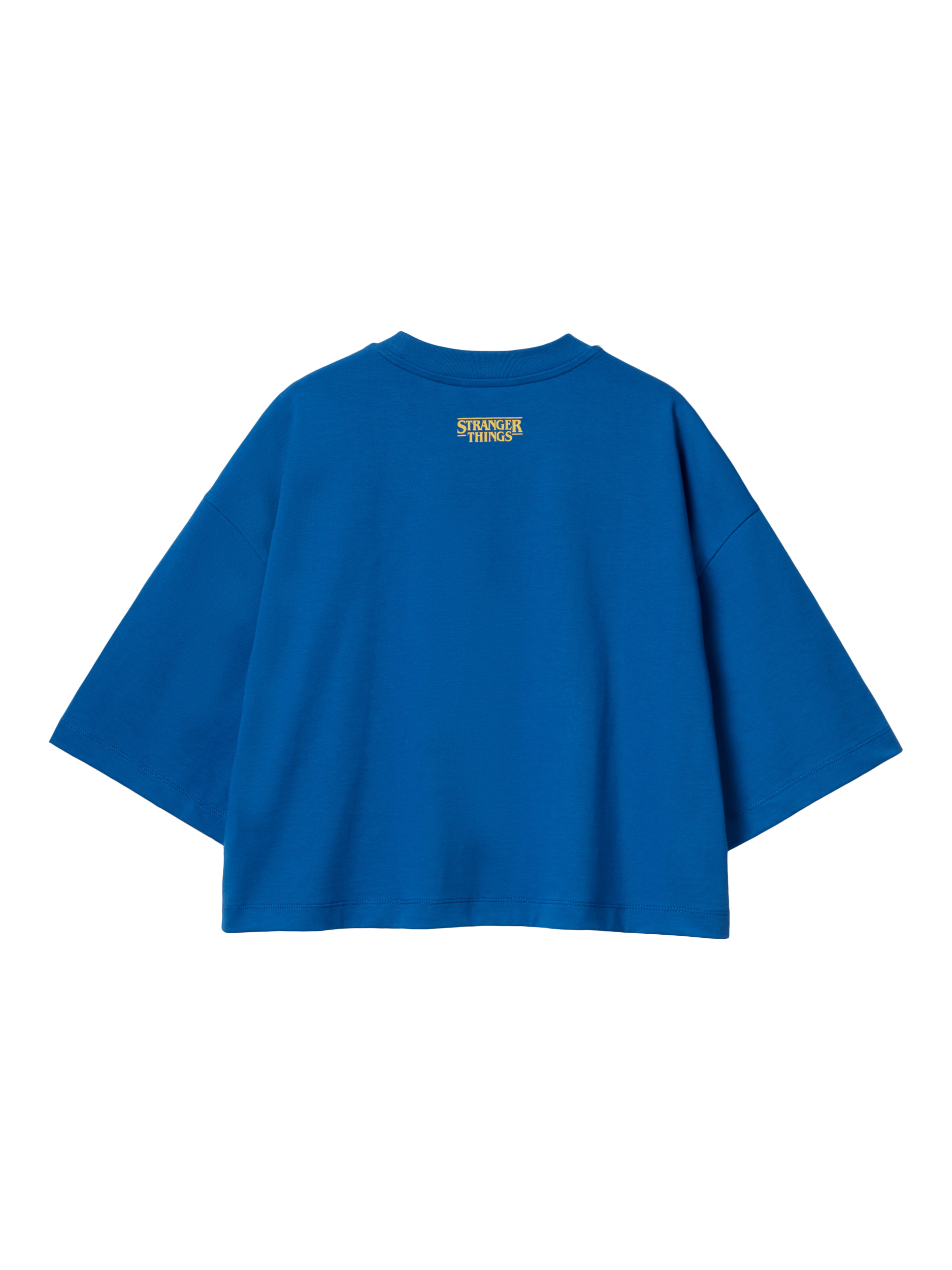 Product image 5 of 5, which shows Benetton Stranger Things Graphic Boxy T-Shirt, Blue, XS
