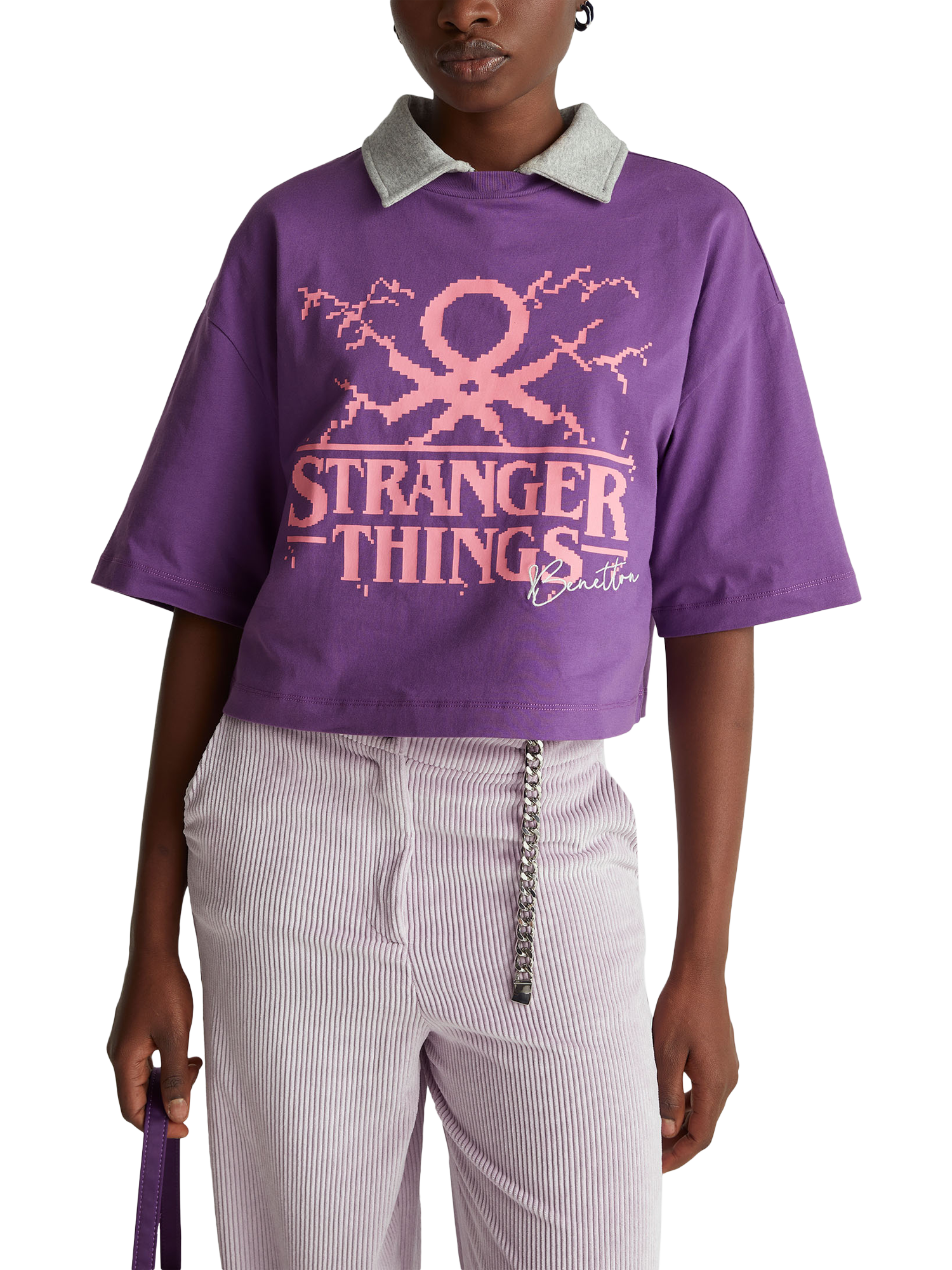Product image 1 of 5, which shows Benetton Stranger Things Graphic T-Shirt, Violet, XS
