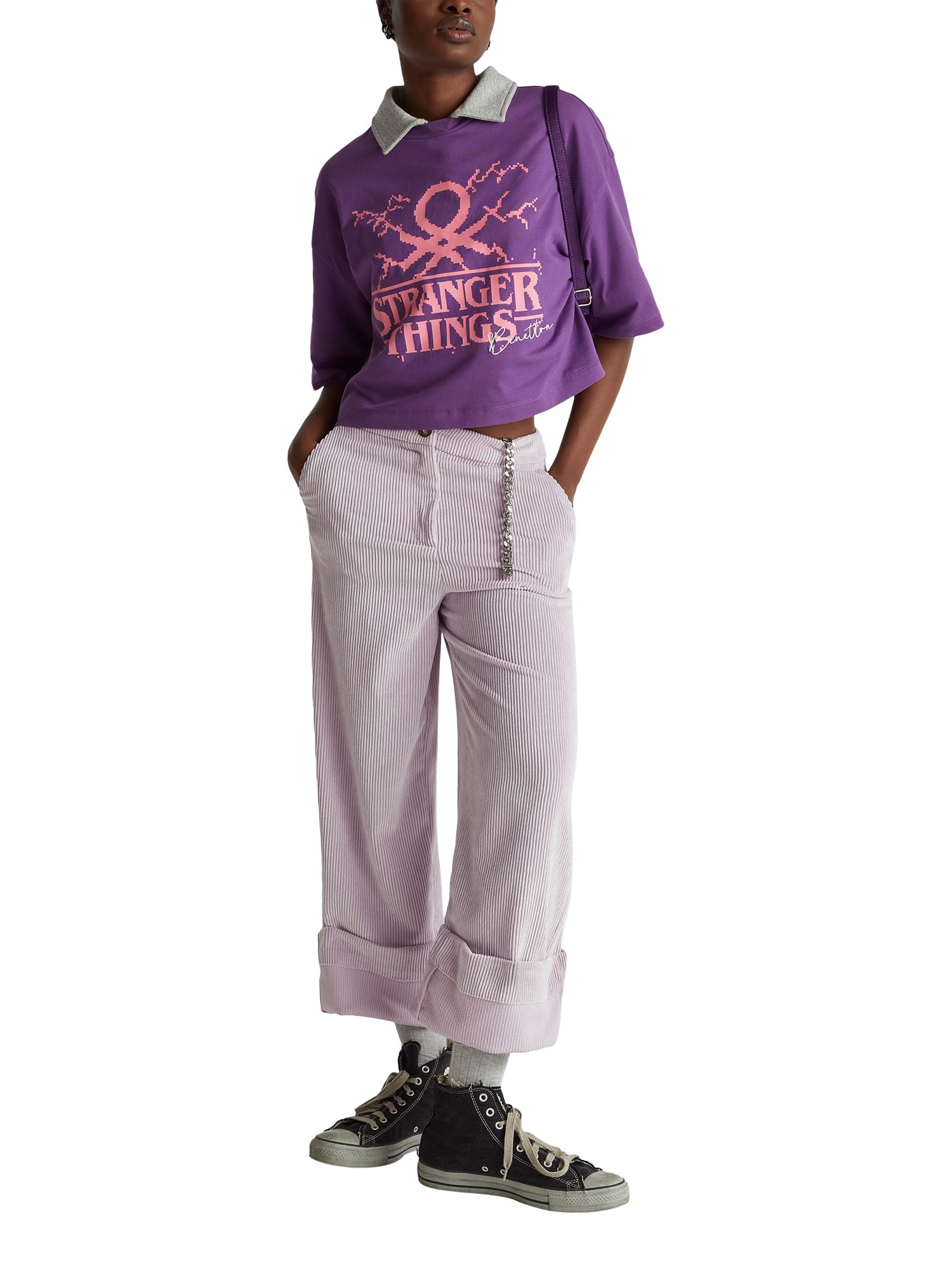 Product image 3 of 5, which shows Benetton Stranger Things Graphic T-Shirt, Violet, XS