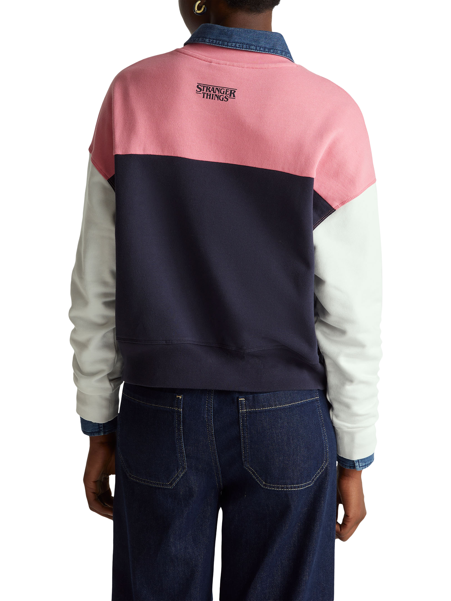 Product image 2 of 6, which shows Benetton Stranger Things Colour Block Sweatshirt, Blue/Multi, XS