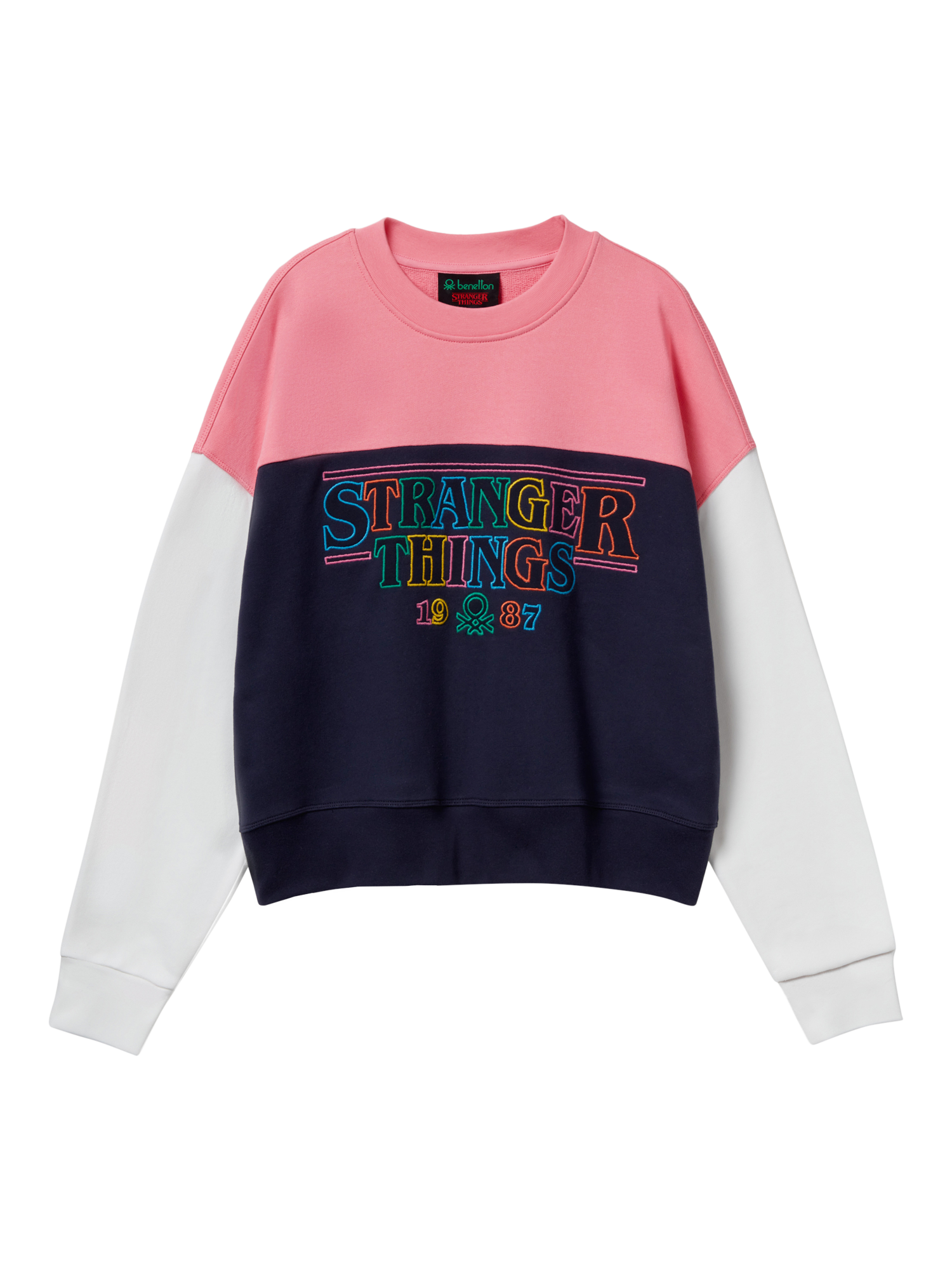 Product image 4 of 6, which shows Benetton Stranger Things Colour Block Sweatshirt, Blue/Multi, XS