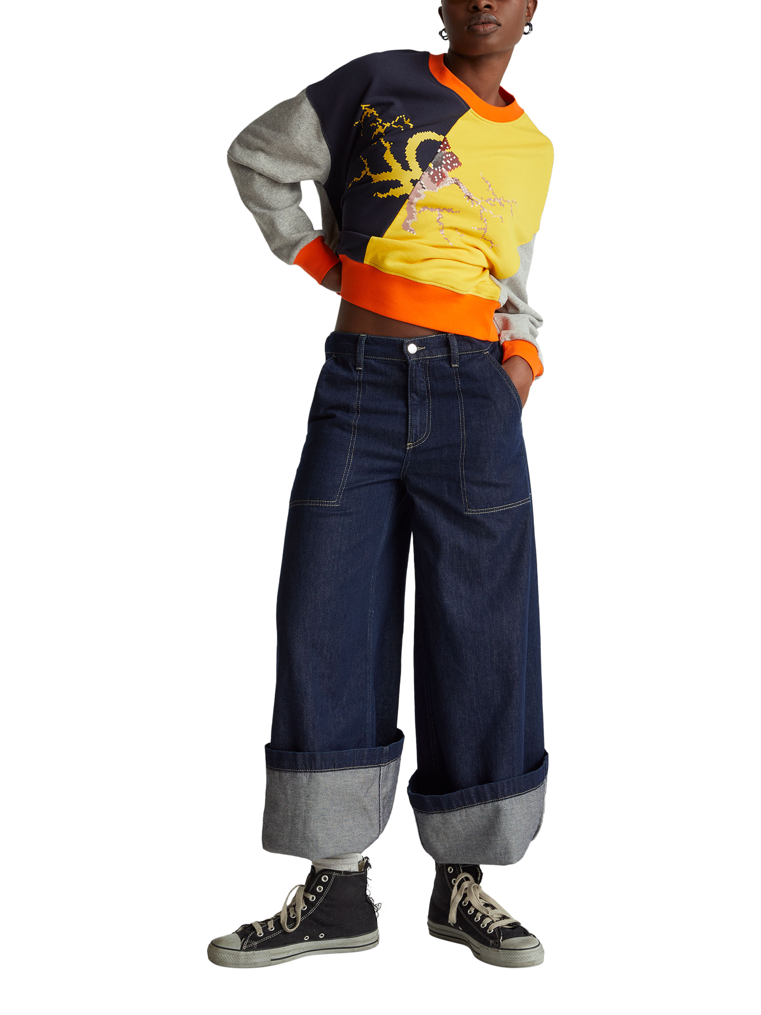 Product image 3 of 6, which shows Benetton Stranger Things Colour Block Sweatshirt, Grey/Multi, XS