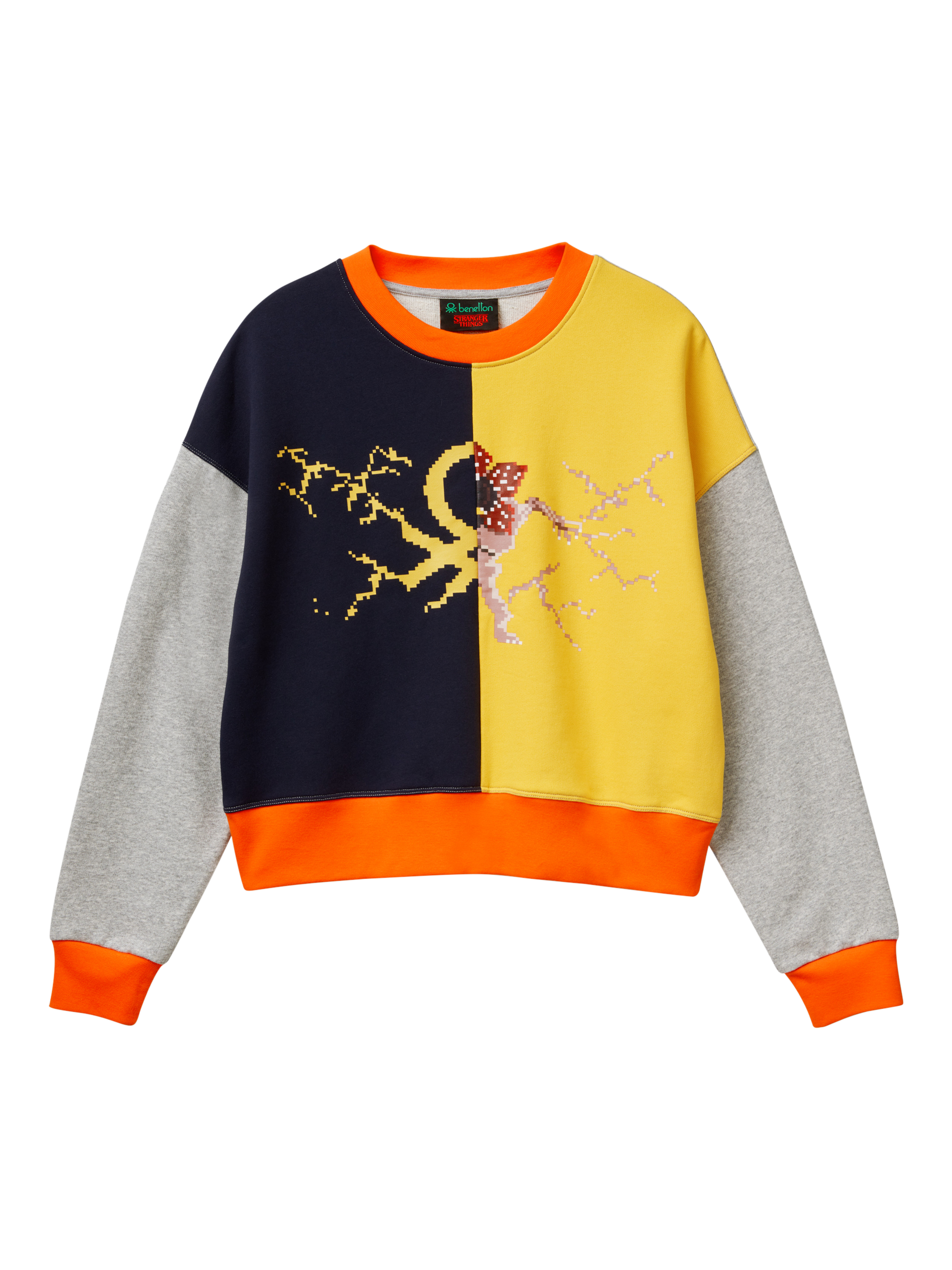 Product image 4 of 6, which shows Benetton Stranger Things Colour Block Sweatshirt, Grey/Multi, XS