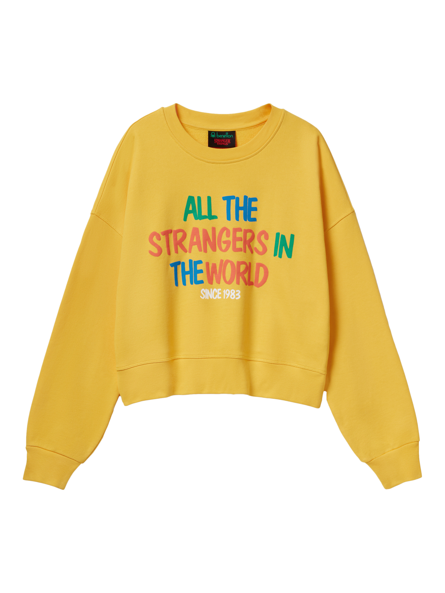 Product image 1 of 2, which shows Benetton Stranger Things Slogan Sweatshirt, Yellow, XS