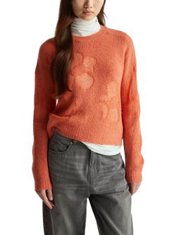 Benetton Crew Neck Intarsia Flowers Jumper, Red, Red