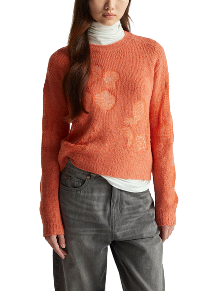 Benetton Crew Neck Intarsia Flowers Jumper, Red, Red