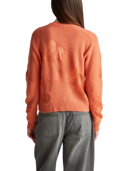 Benetton Crew Neck Intarsia Flowers Jumper, Red - view 2, Red
