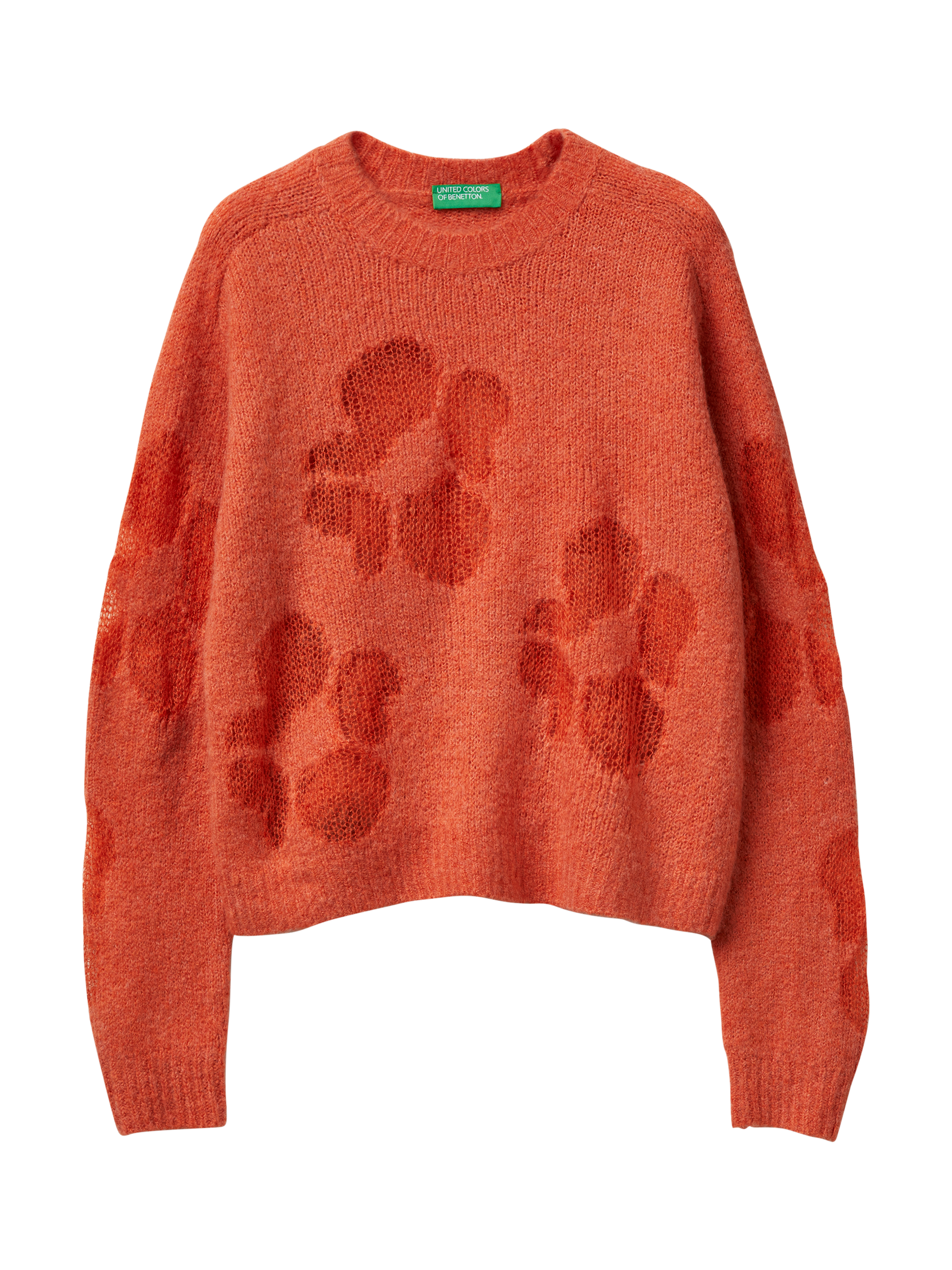 Product image 4 of 6, which shows Benetton Crew Neck Intarsia Flowers Jumper, Red, XS